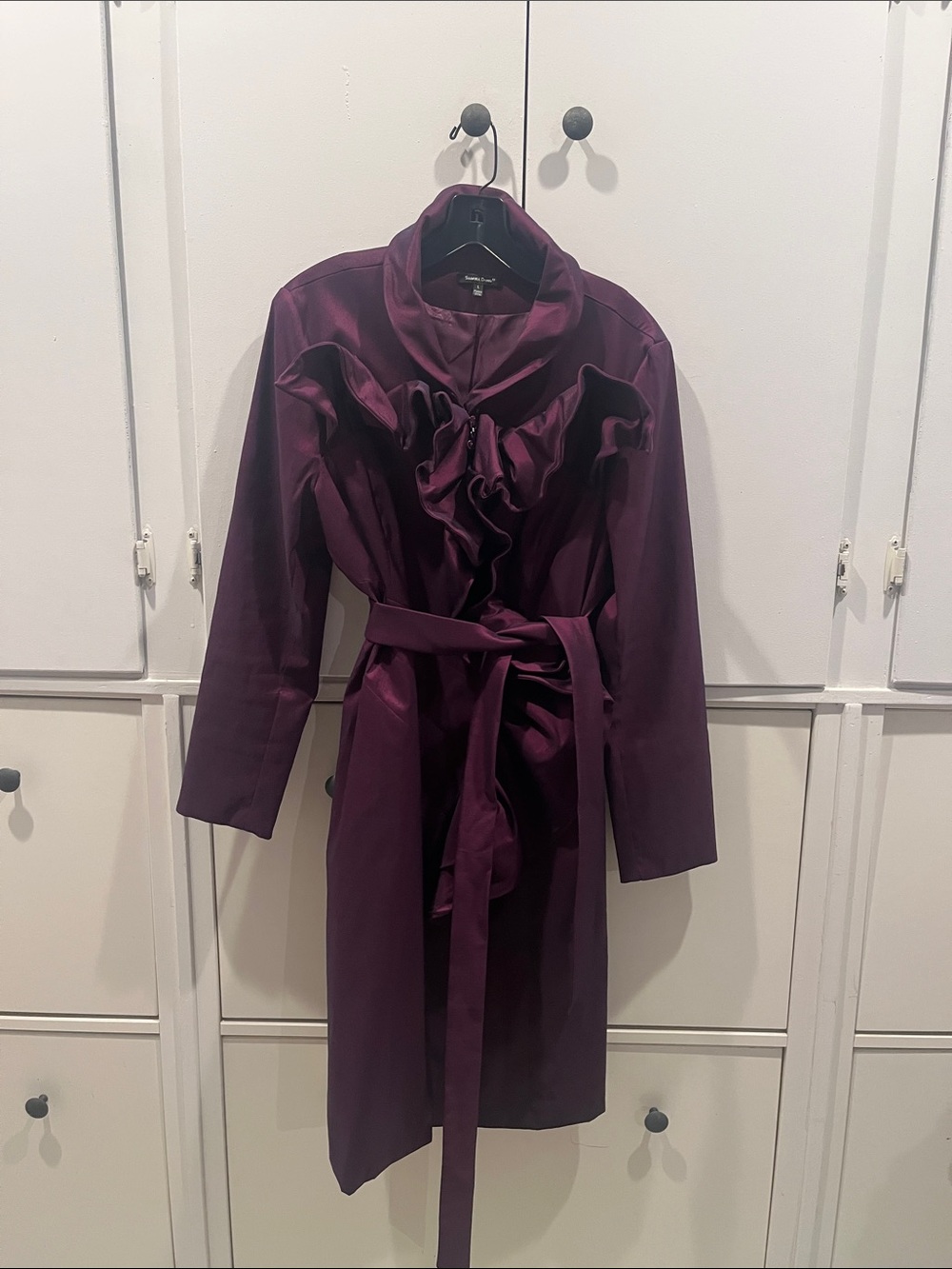 Samuel Dong iridescent wrap belted wrap dress -plum L